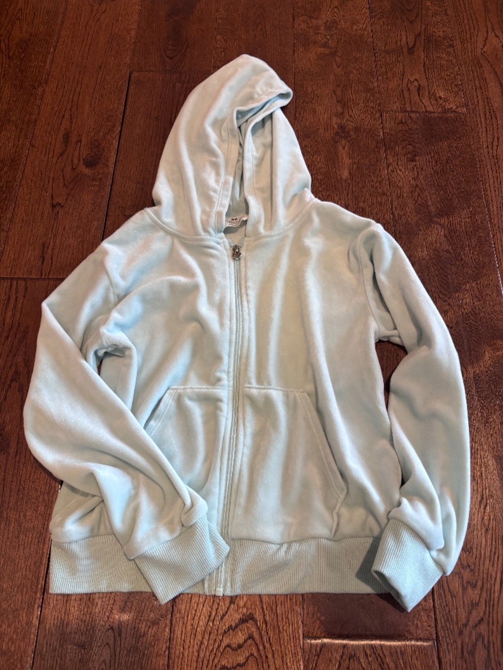 Girls H&M velour zippered hooded jacket - size 6x/7 - sea foam